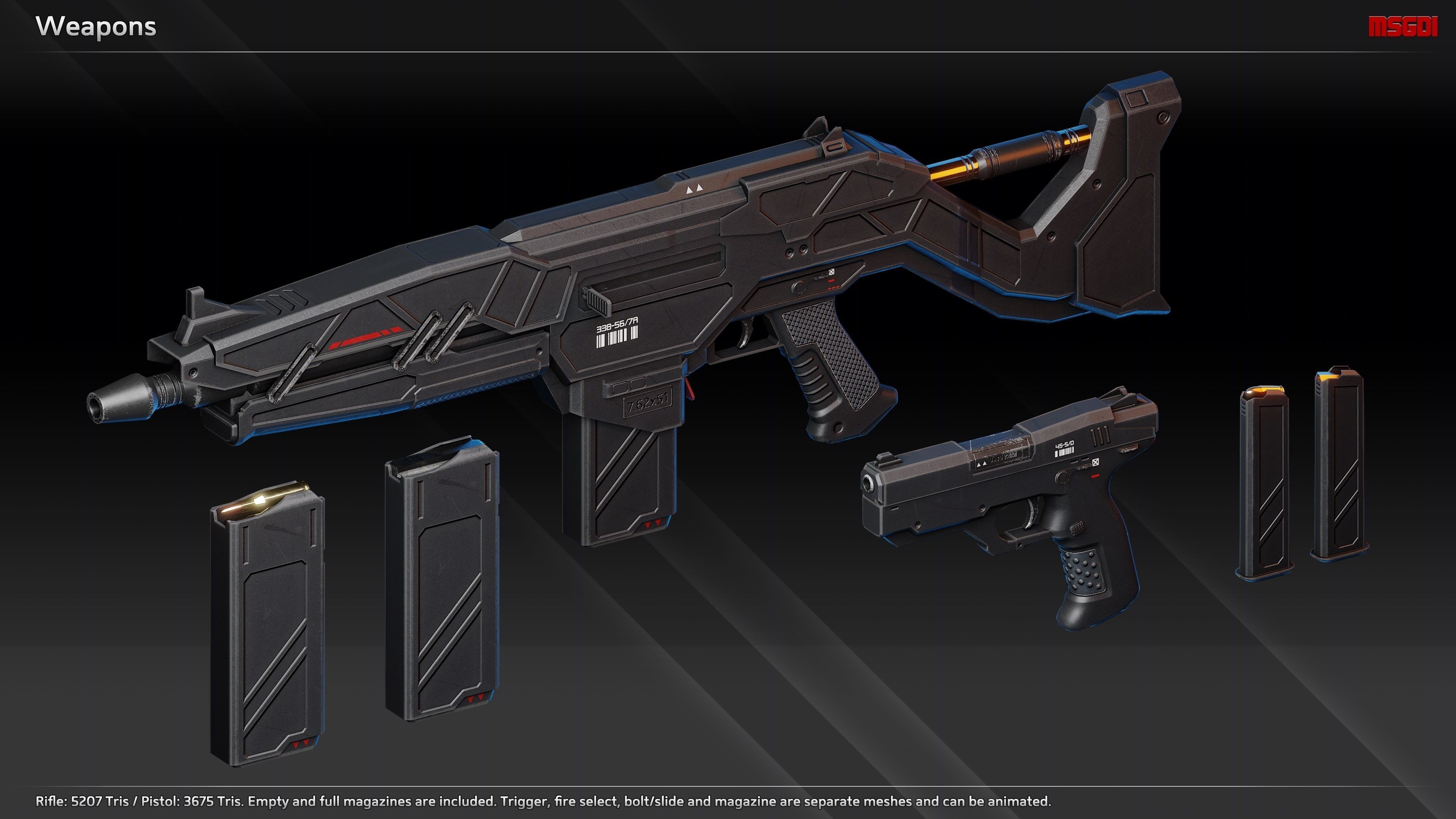 Scifi Soldier Scarlet Low-poly 3D model_10