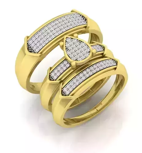 Round Diamond Men and Womens Engagement Ring Trio Bridal Set