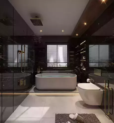 bathroom modern with walls and marble floors