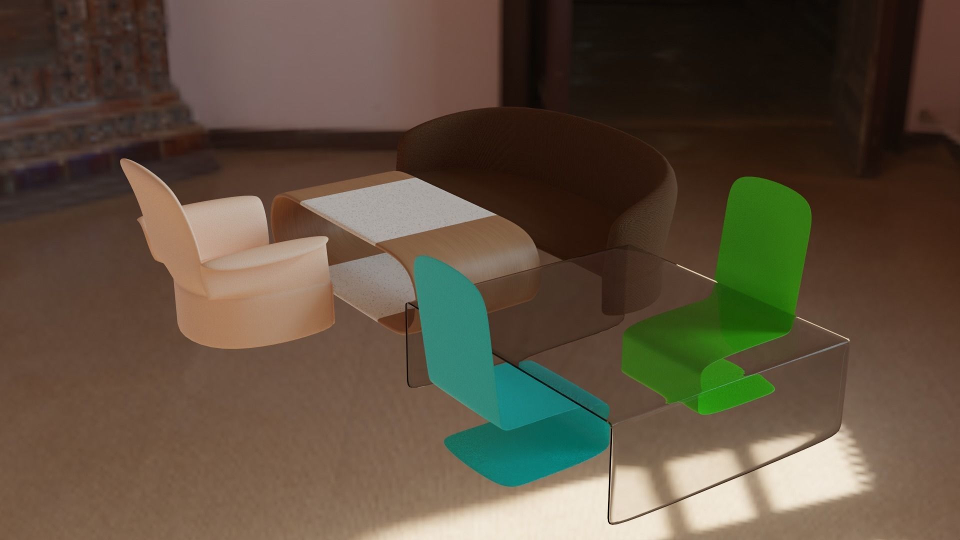 Modern Furniture Set Low-poly 3D model_1