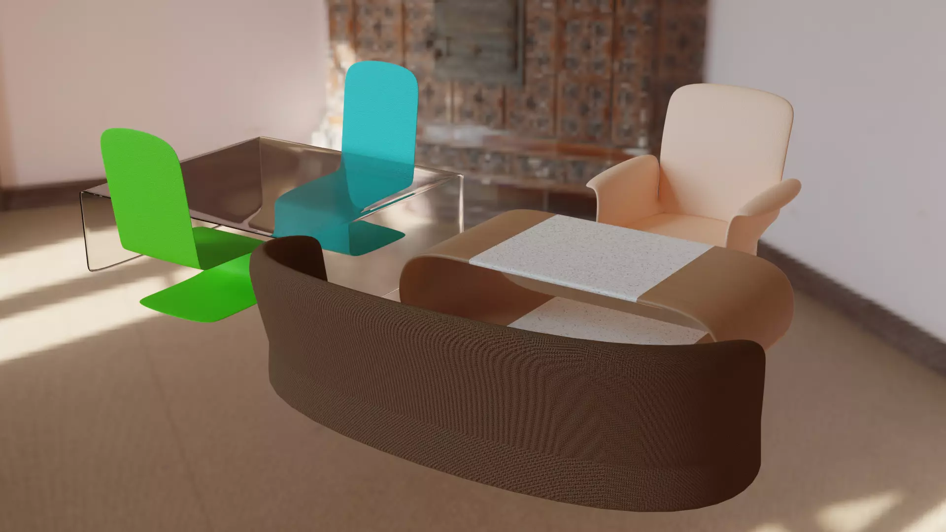 Modern Furniture Set Low-poly 3D model_0