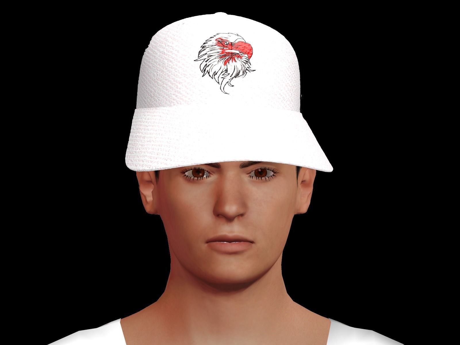 White Jeans Baseball Cap with a Bald Eagle Head  3D model_7