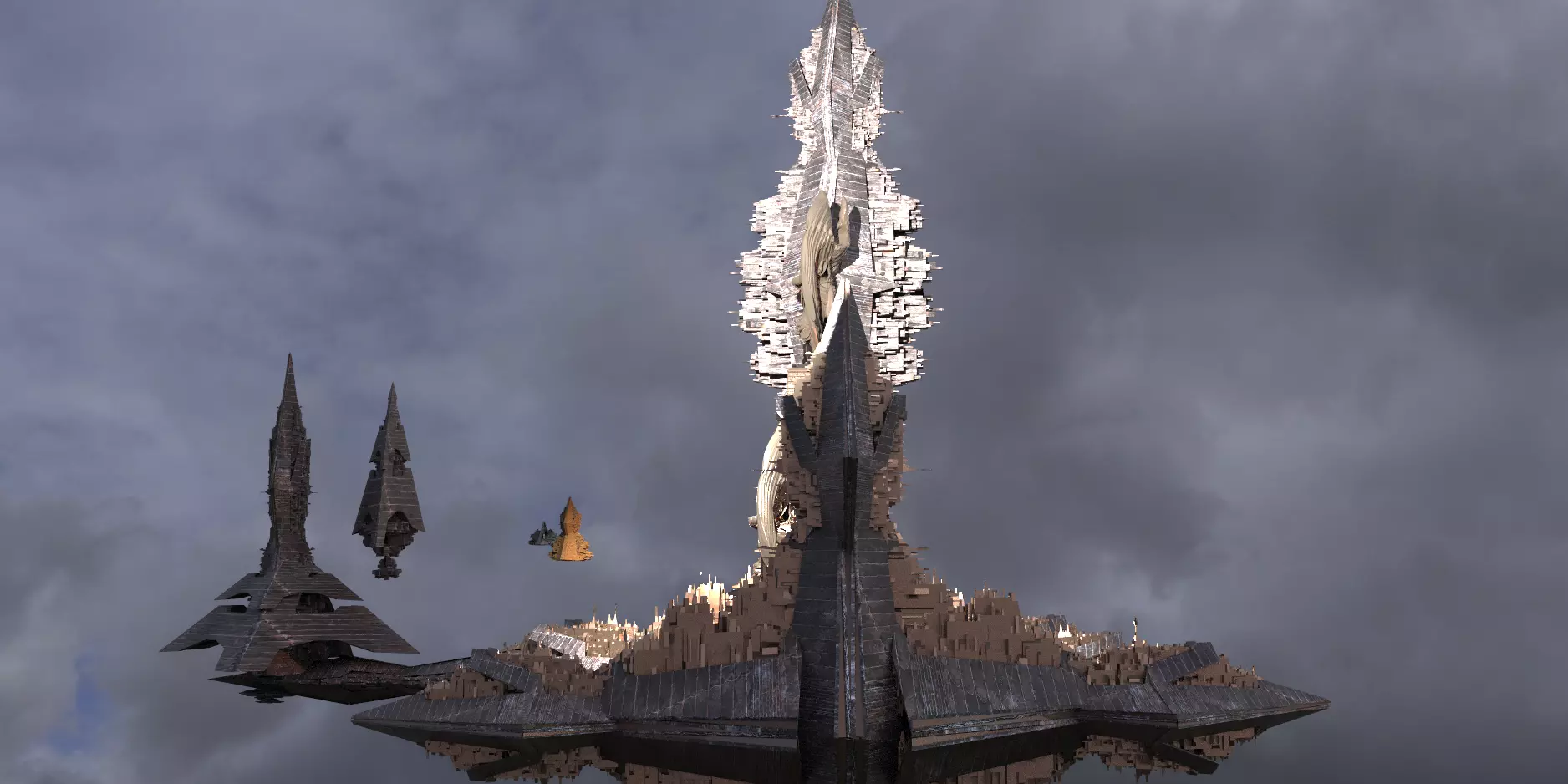 Anubis Gods City Floating Pyramids Kitbash 4 3D model_0