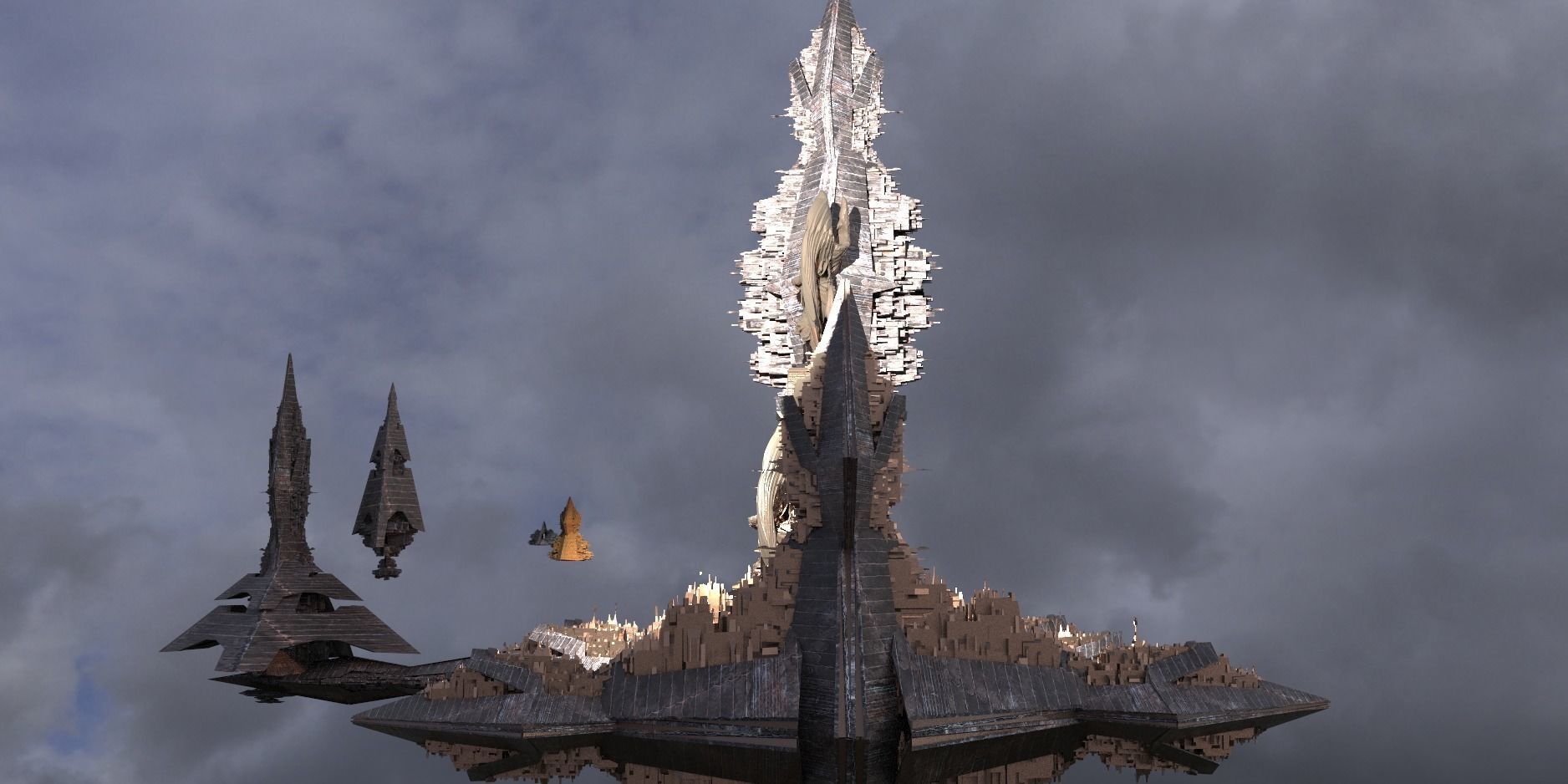 Anubis Gods City Floating Pyramids Kitbash 4 3D model_2