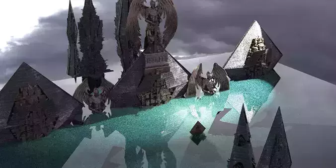 Anubis Gods City Floating Pyramids 5 3D model