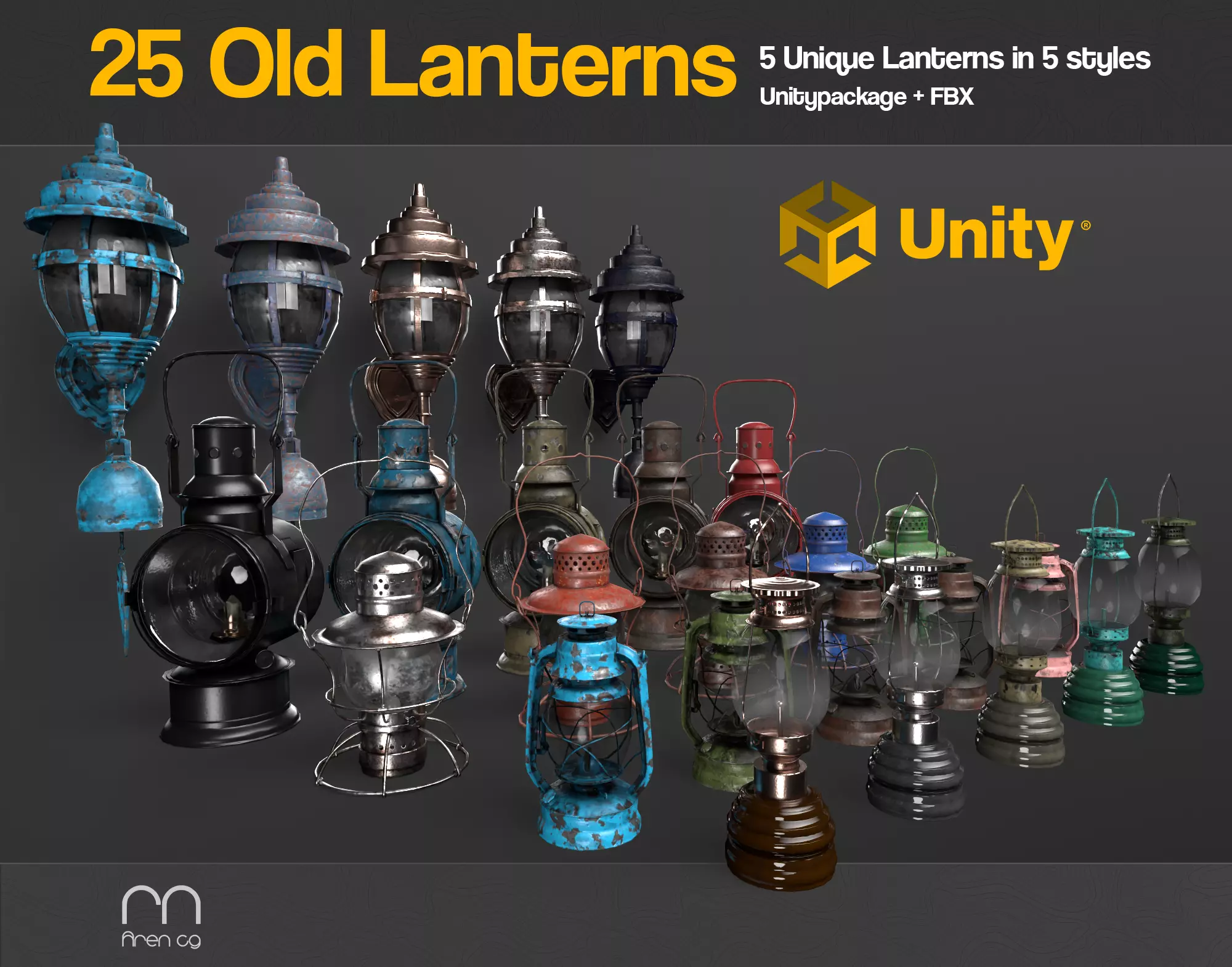 Aren Old Lanterns - Unity package Low-poly 3D model