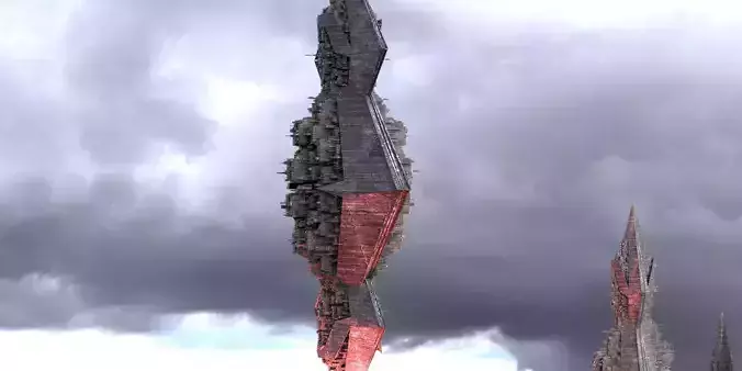 Anubis Gods City Floating Pyramids Towers 2 3D model