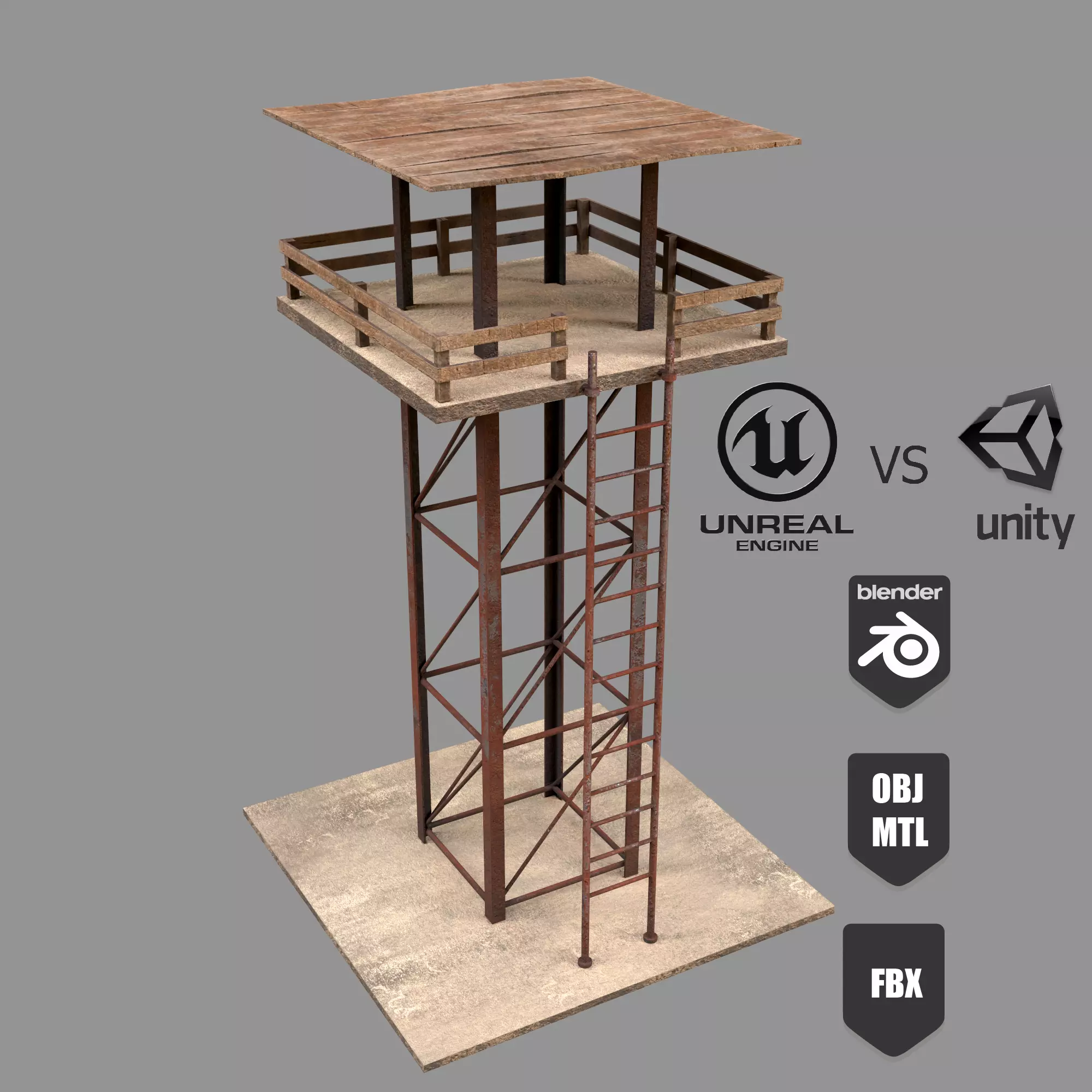 A low-poly 3D model of a military tower Low-poly 3D model_0