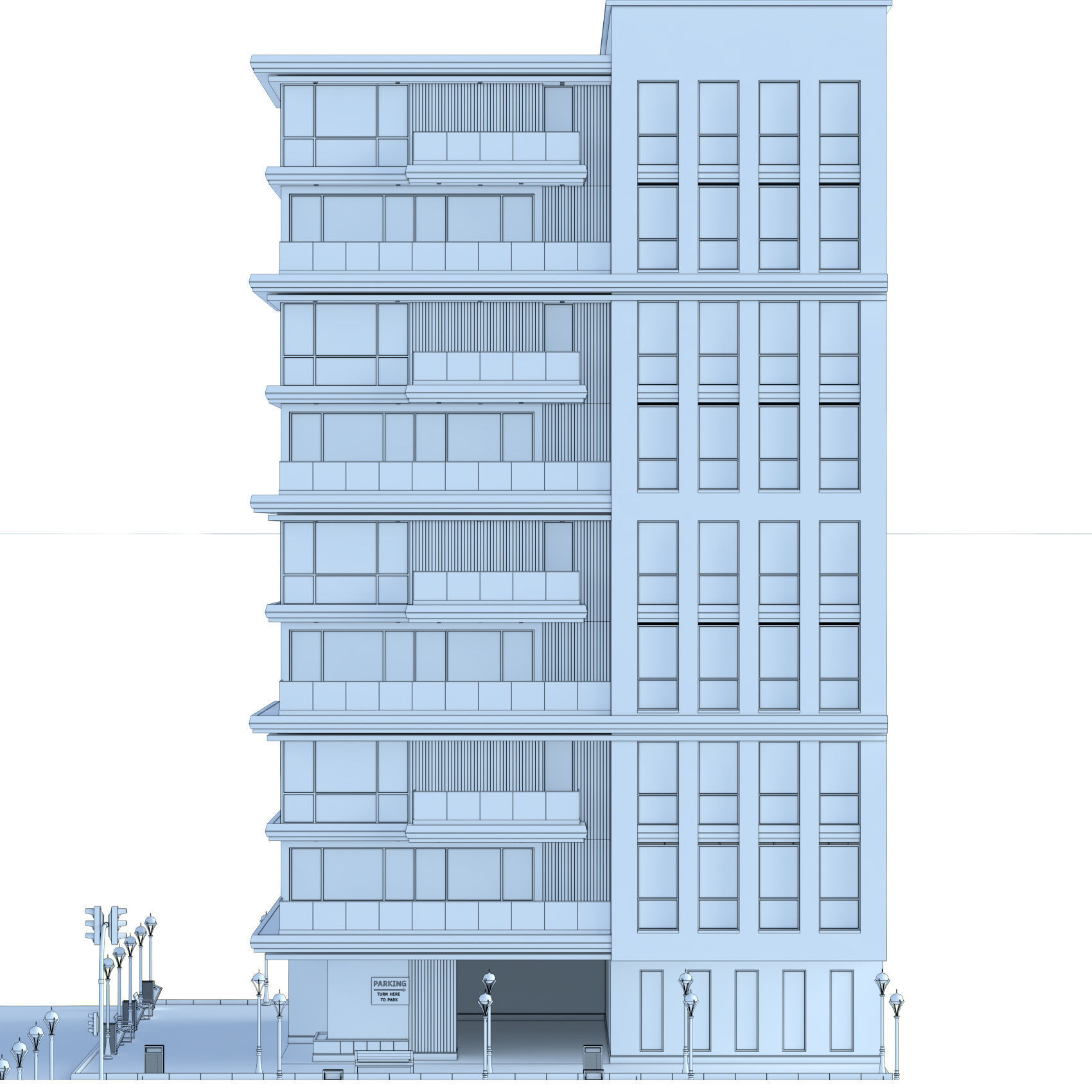 Residential building No 1 Low-poly 3D model_1