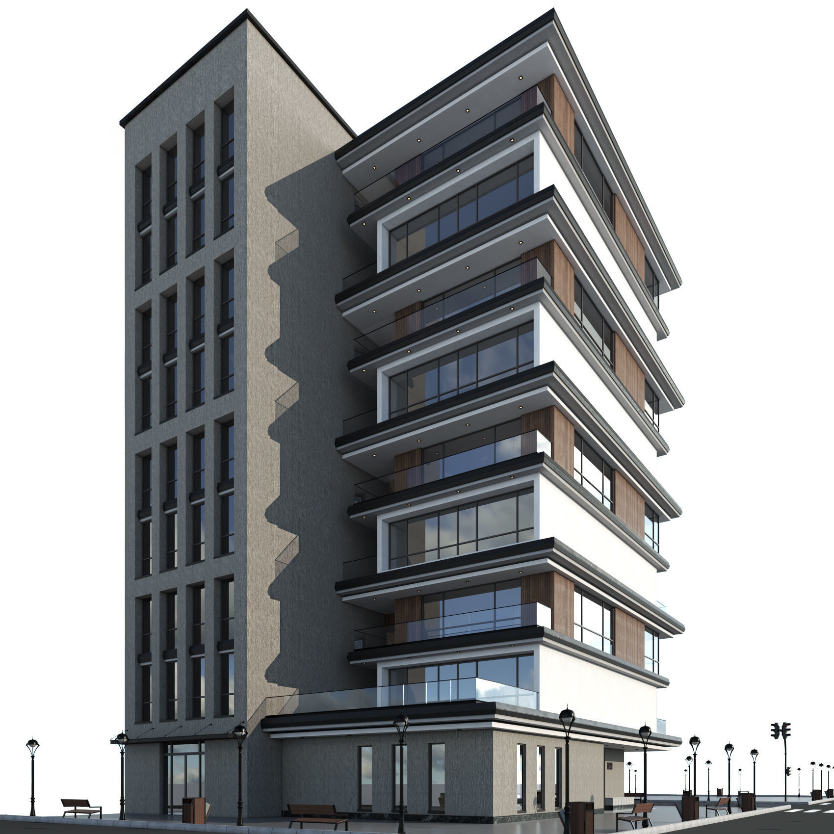 Residential building No 1 Low-poly 3D model_2
