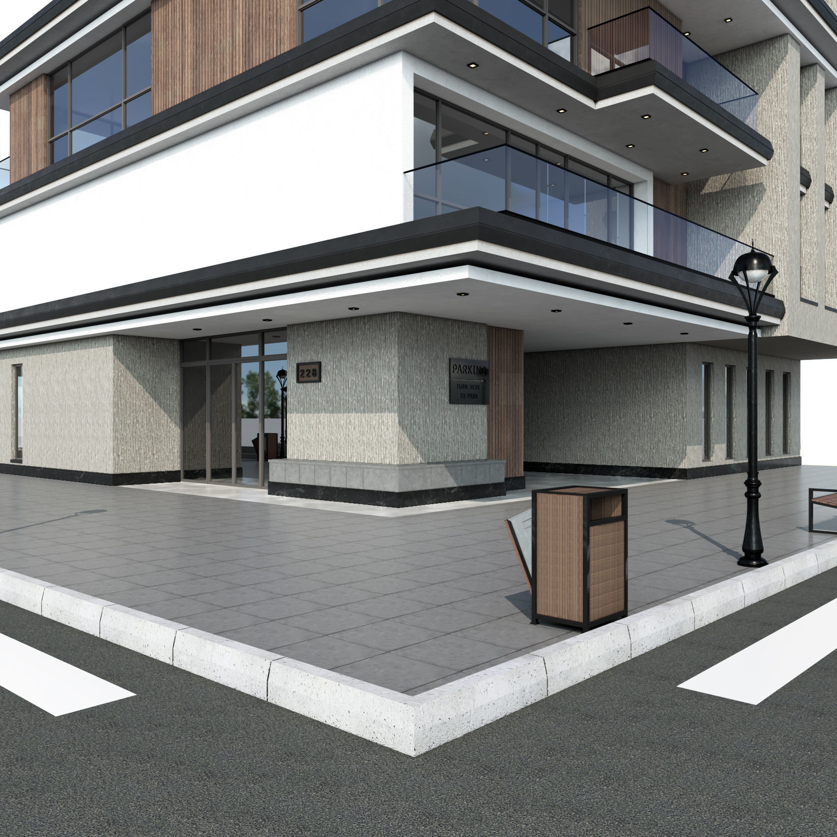 Residential building No 1 Low-poly 3D model_4