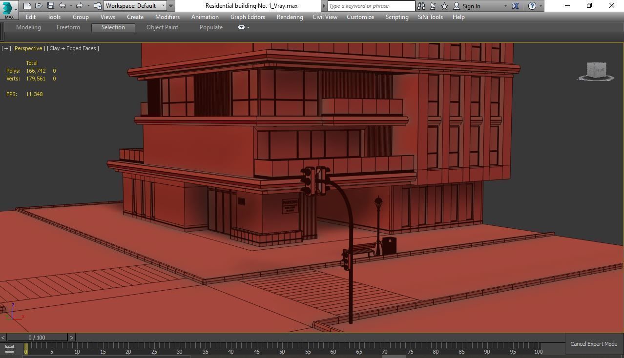Residential building No 1 Low-poly 3D model_7