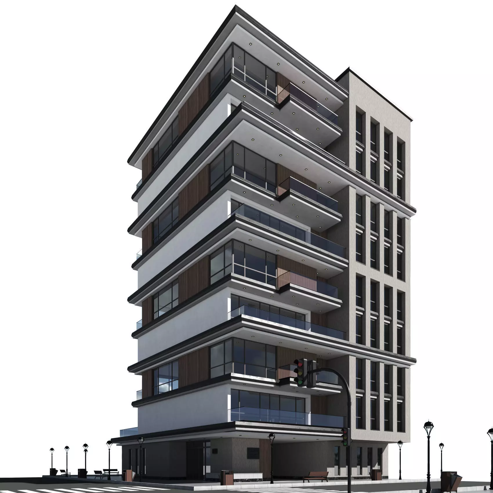 Residential building No 1 Low-poly 3D model_0