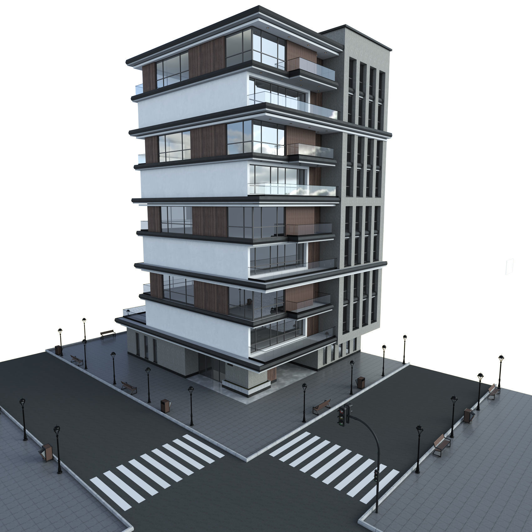 Residential building No 1 Low-poly 3D model_5