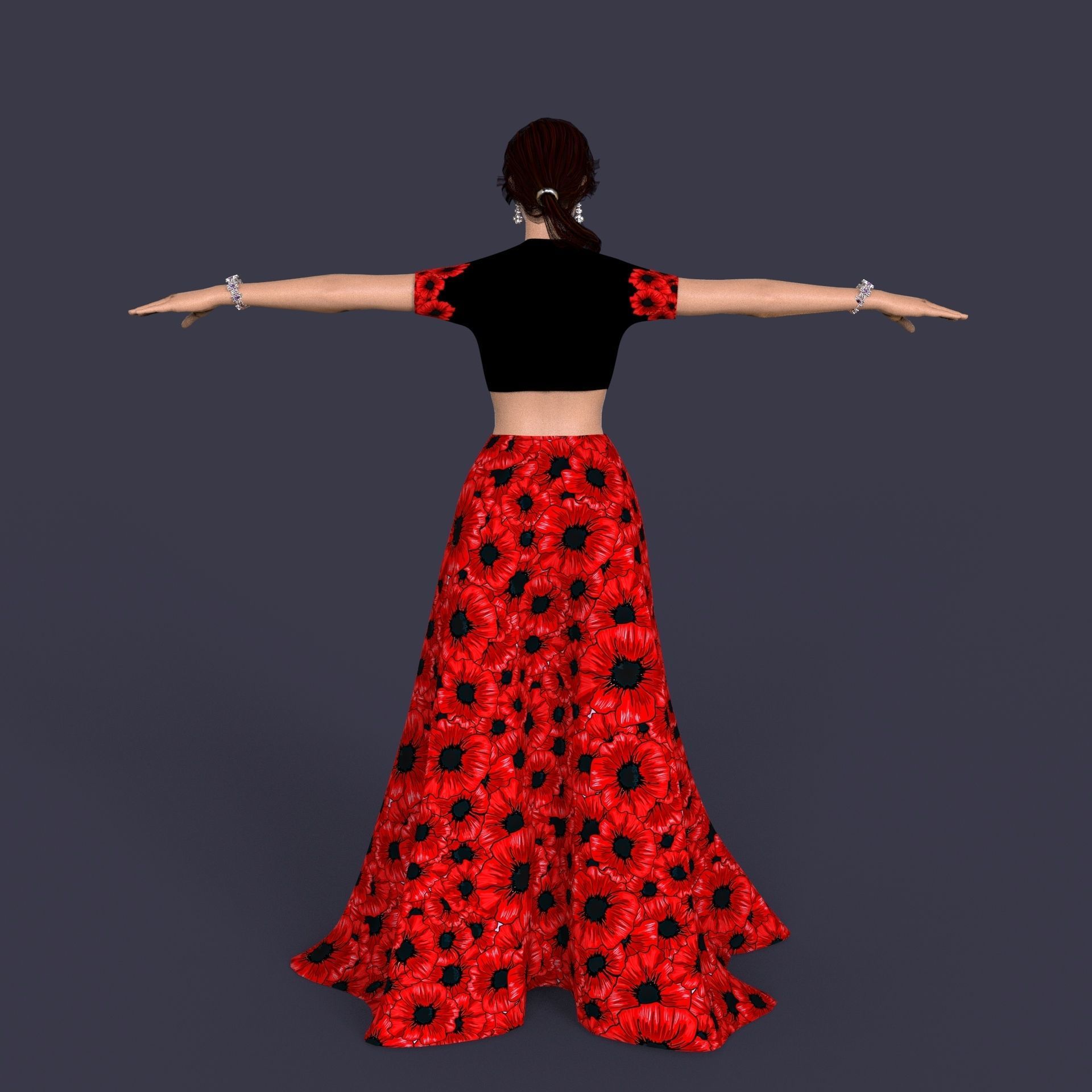 Indian Dress Women Rigged Low-poly 3D model_5