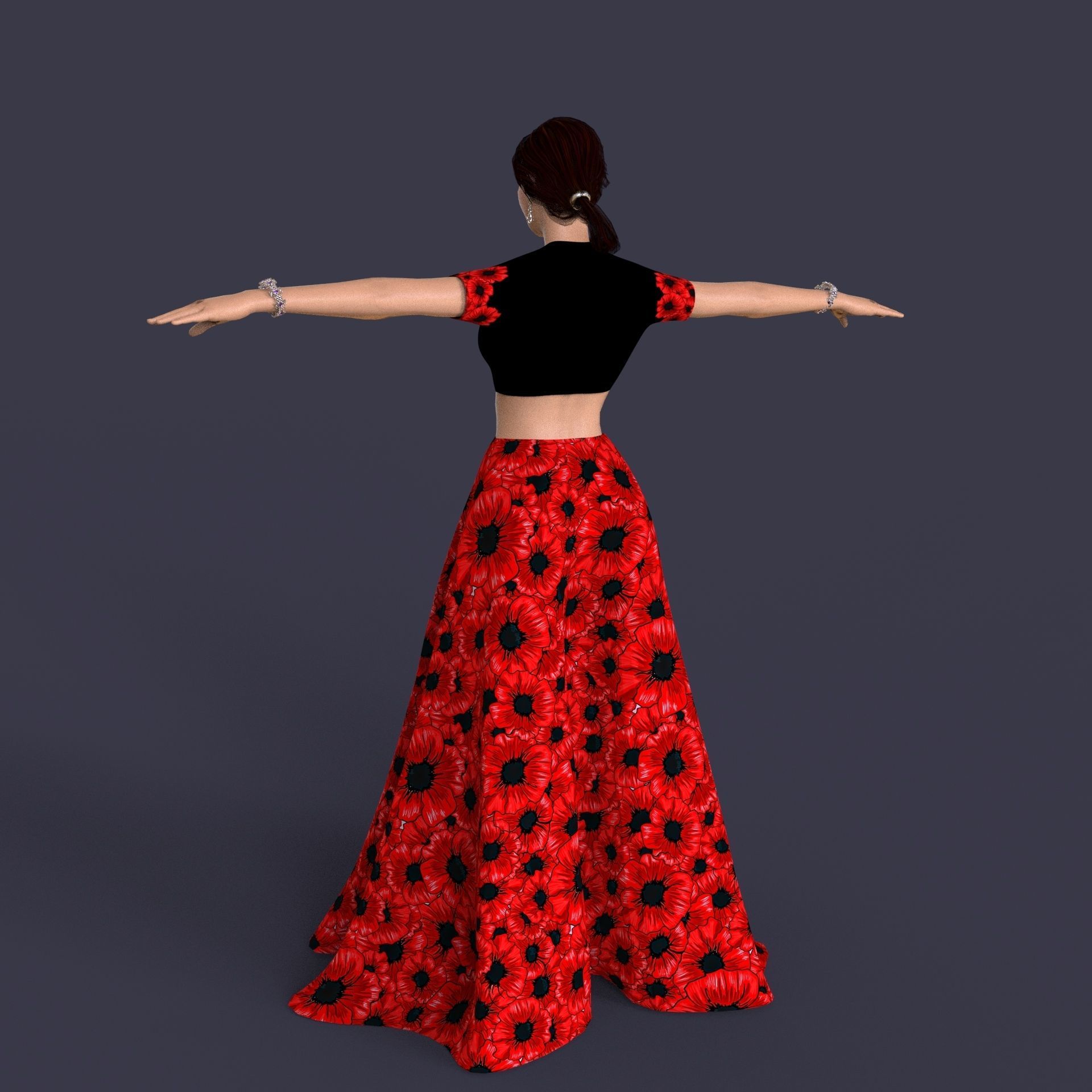 Indian Dress Women Rigged Low-poly 3D model_4