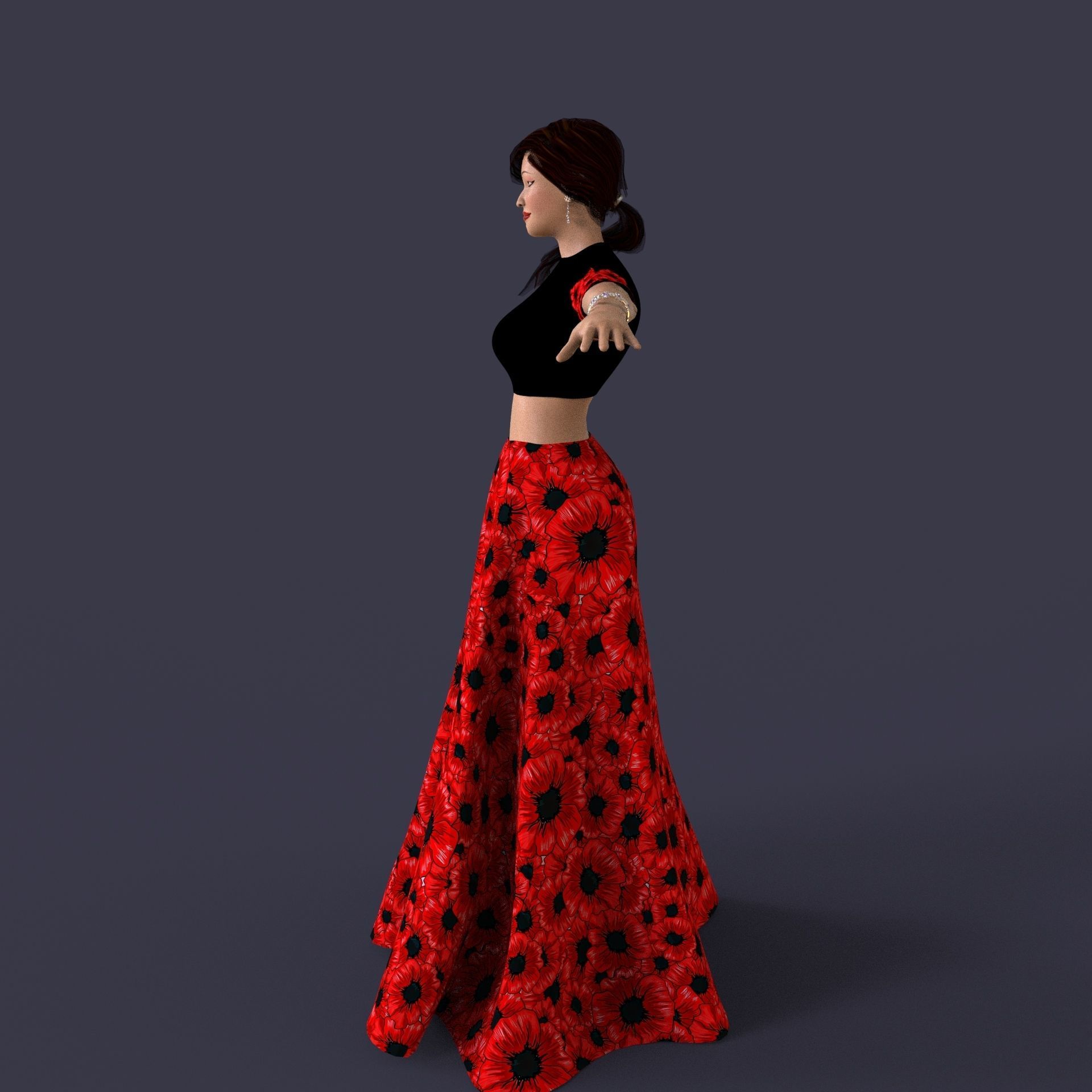 Indian Dress Women Rigged Low-poly 3D model_3