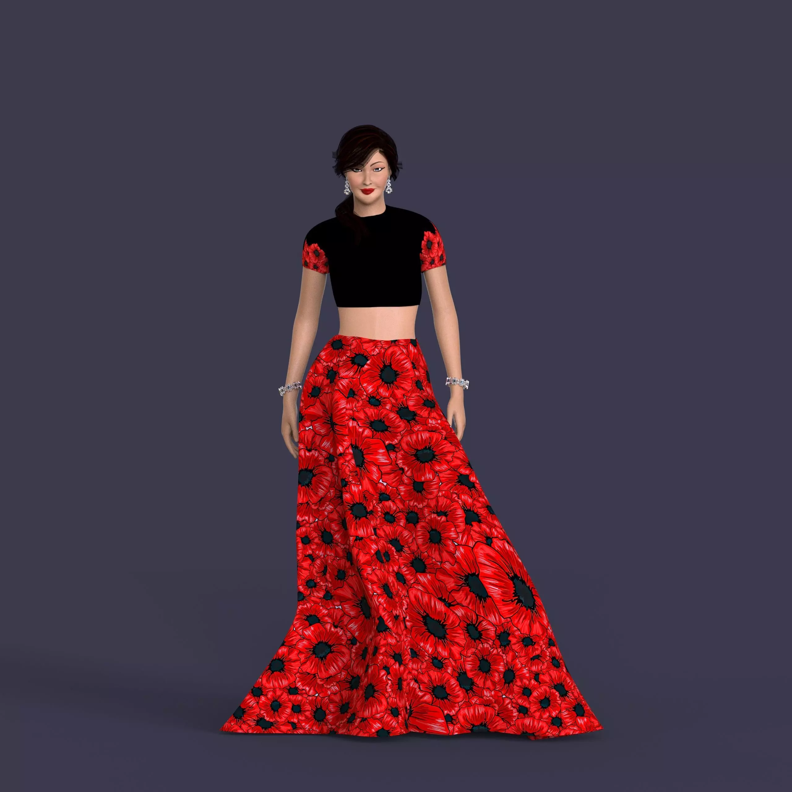 Indian Dress Women Rigged Low-poly 3D model_0