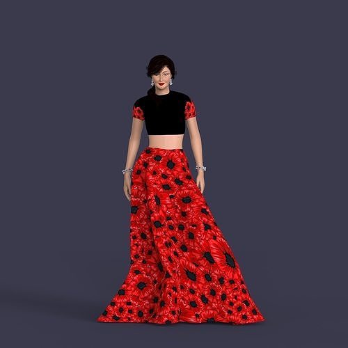 Indian Dress Women Rigged Low-poly 3D model