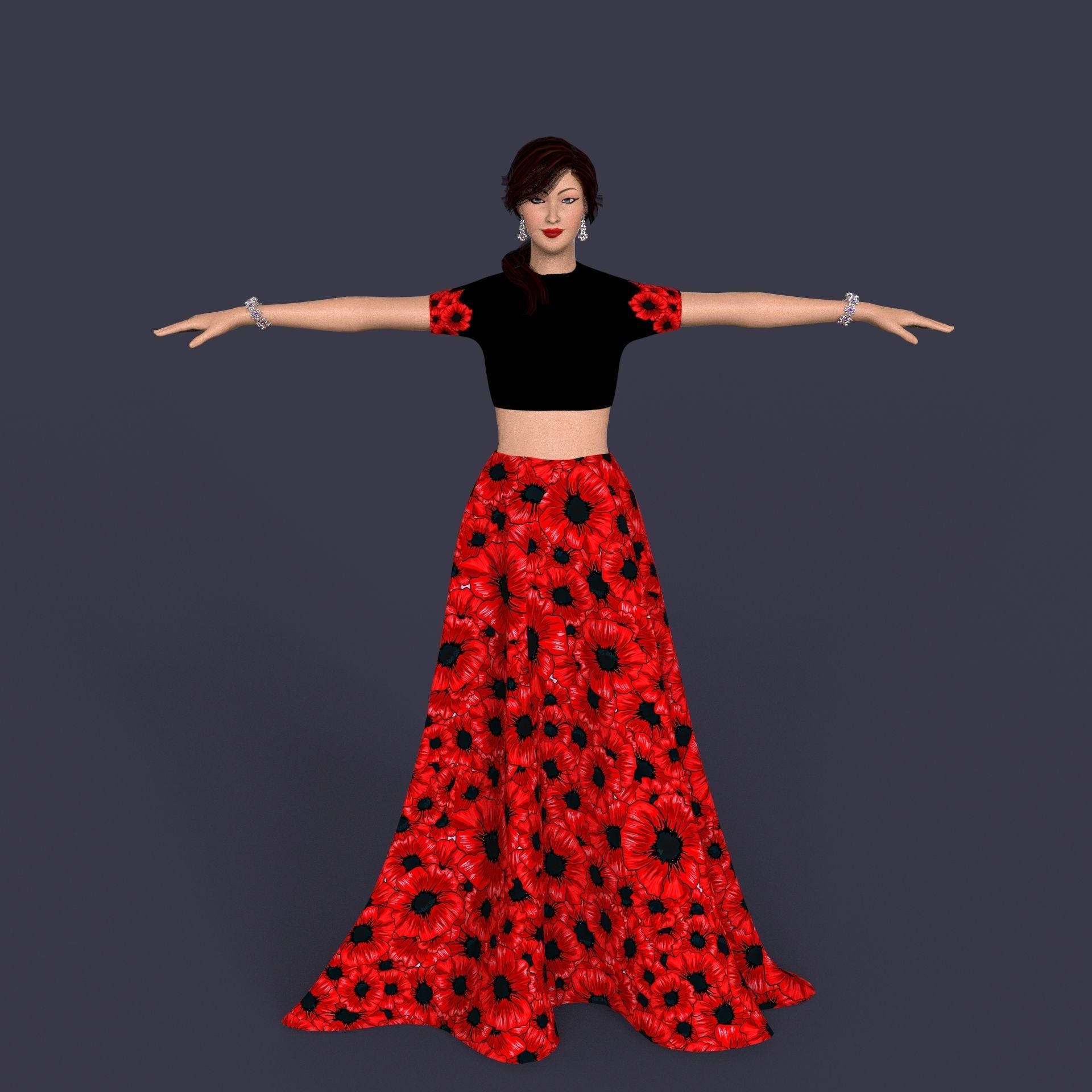 Indian Dress Women Rigged Low-poly 3D model_1