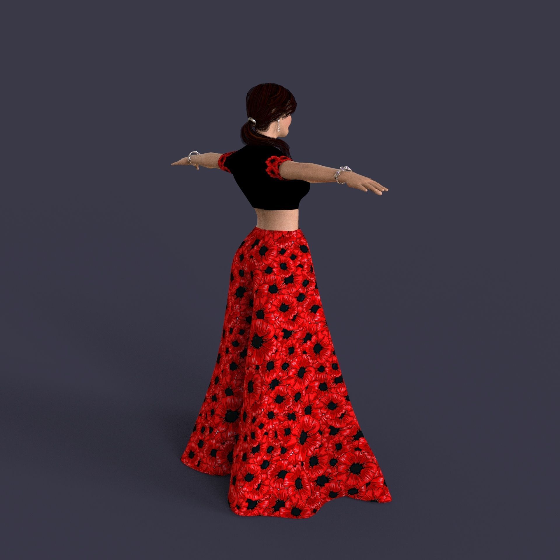 Indian Dress Women Rigged Low-poly 3D model_6