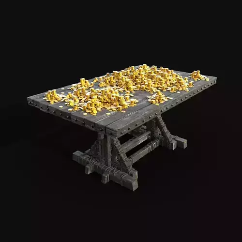 GOLD COINS TREASURE PILE MOUND TABLE QUEST LOOT PIRATE MEDIEVAL Low-poly 3D model