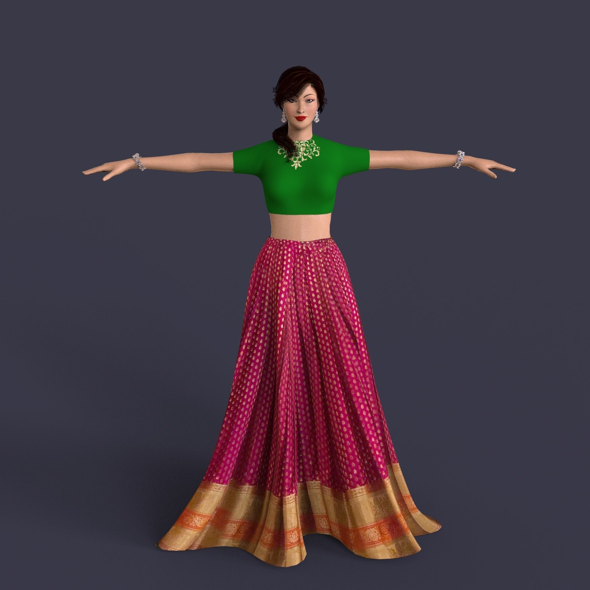 Indian Dress Women rigged Low-poly 3D model_7