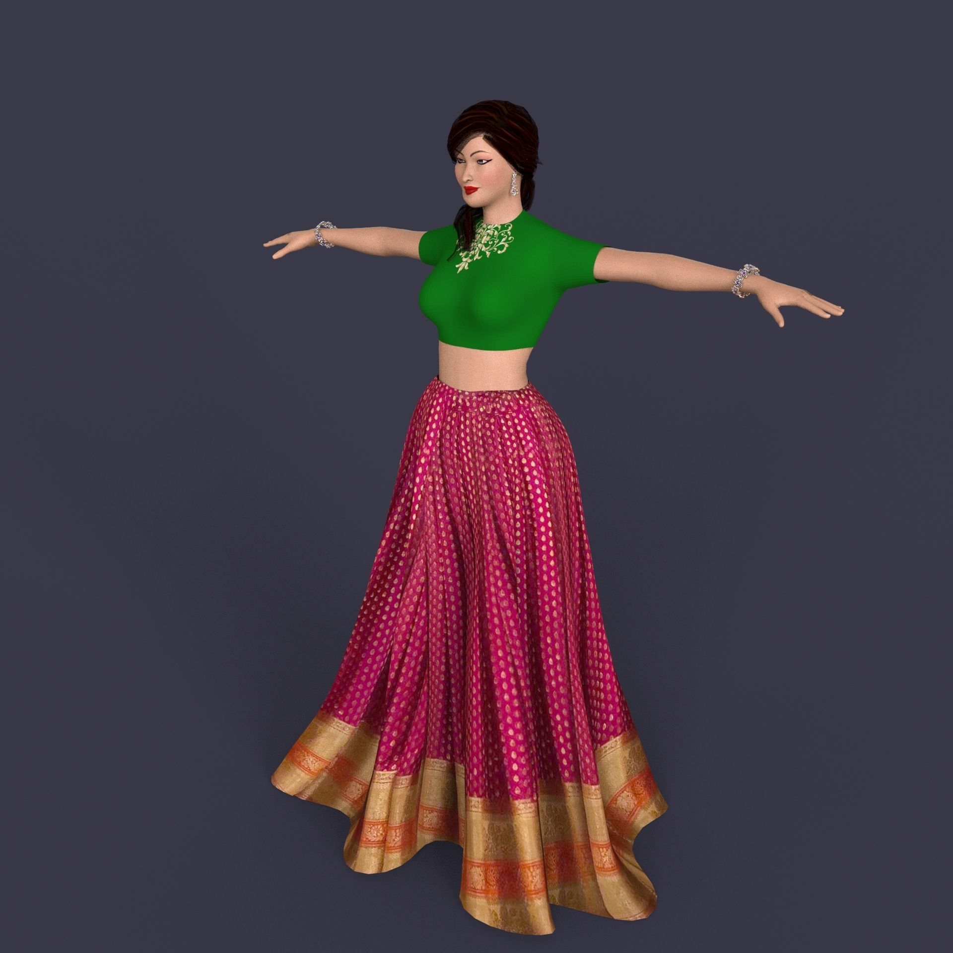 Indian Dress Women rigged Low-poly 3D model_8