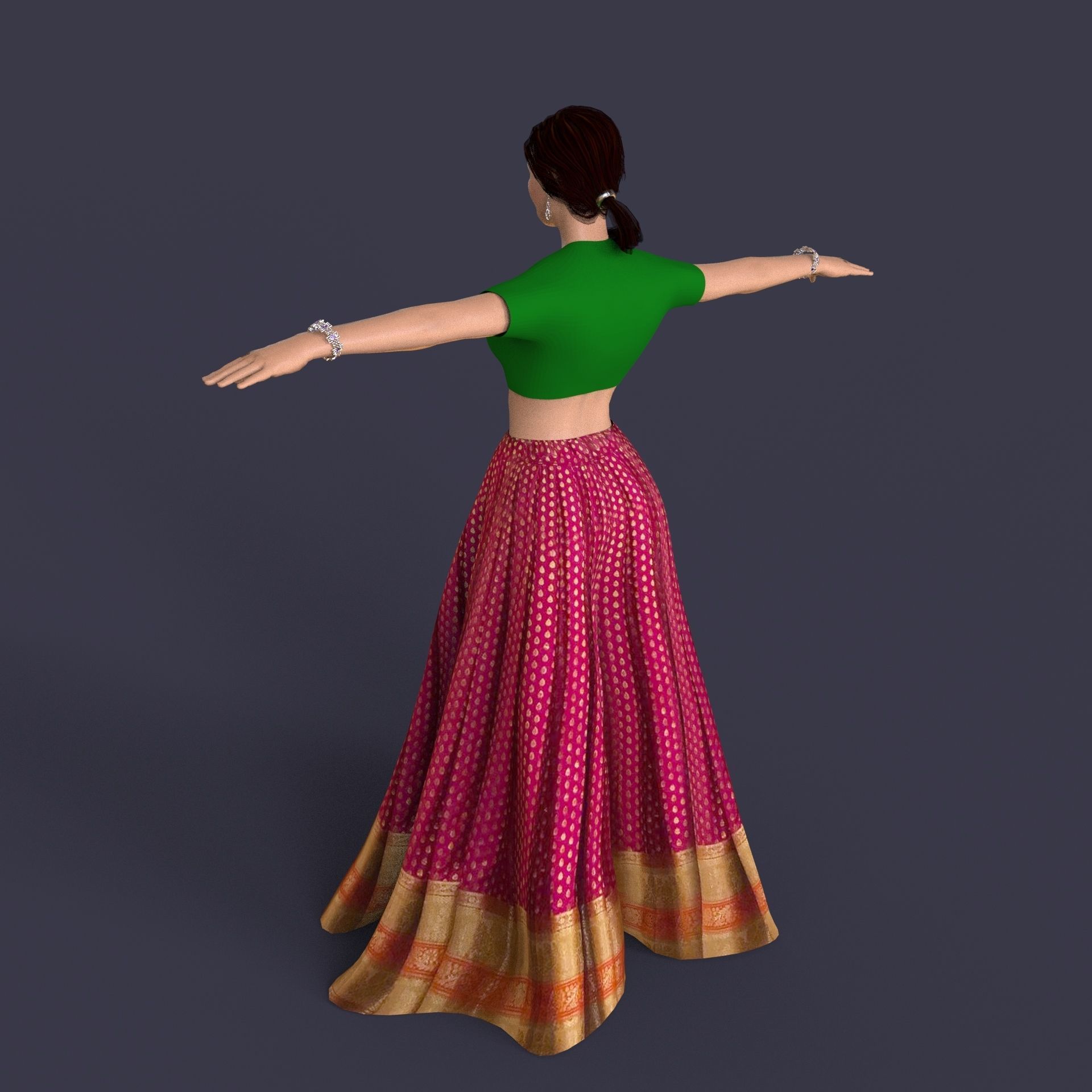 Indian Dress Women rigged Low-poly 3D model_10