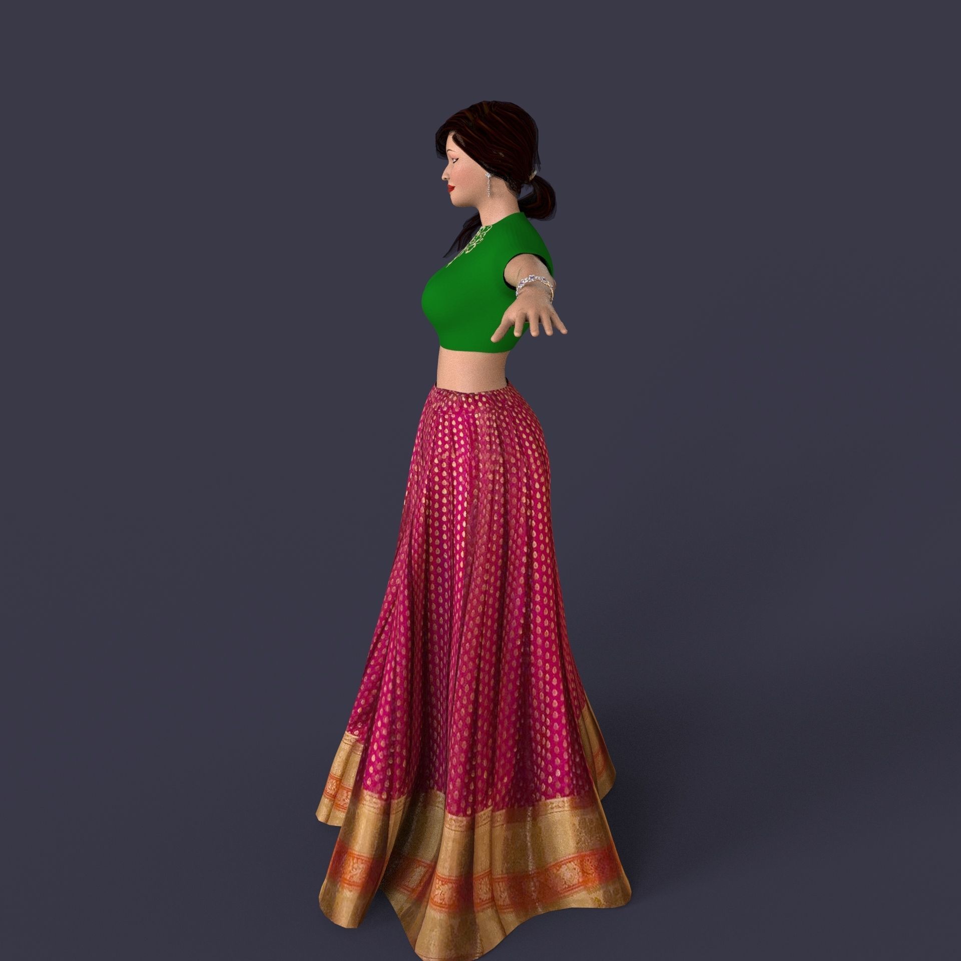 Indian Dress Women rigged Low-poly 3D model_9