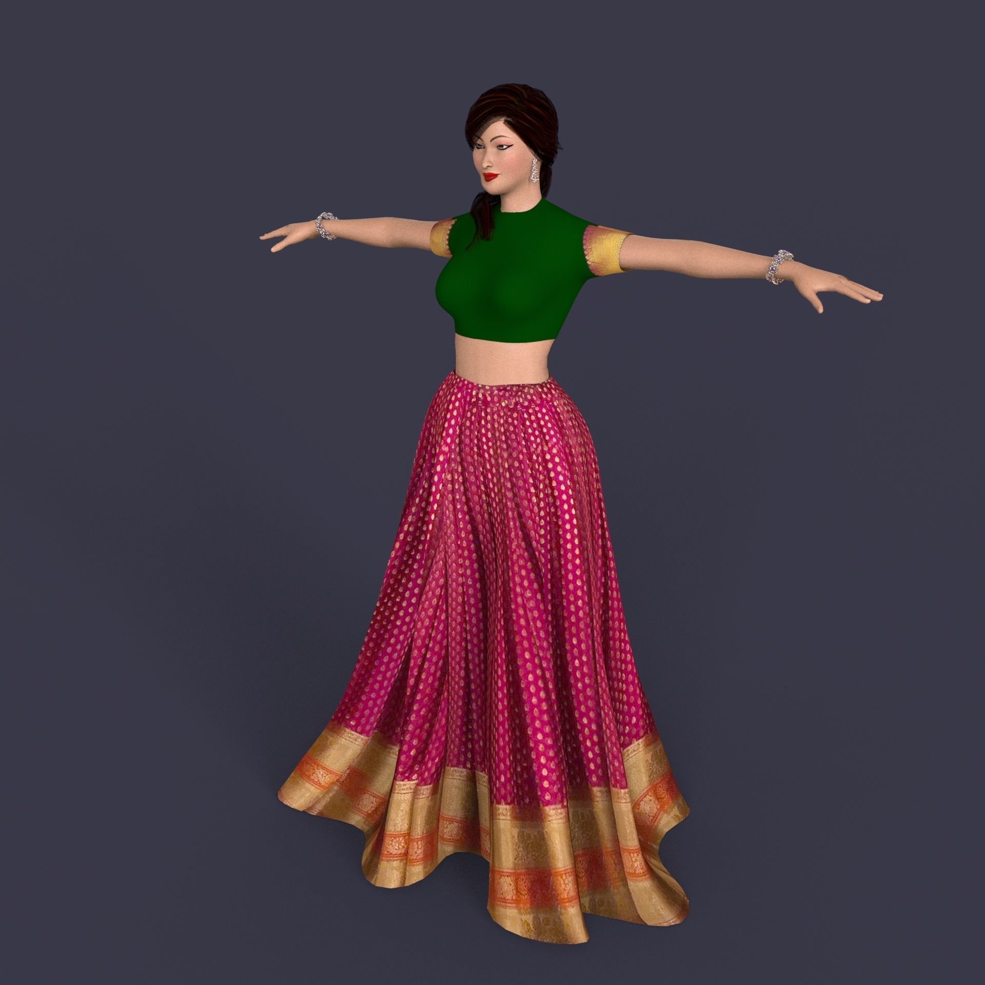 Indian Dress Women rigged Low-poly 3D model_6