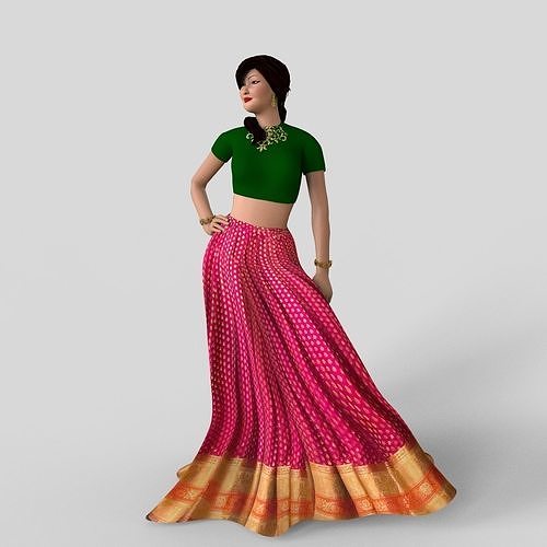 Indian Dress Women rigged Low-poly 3D model