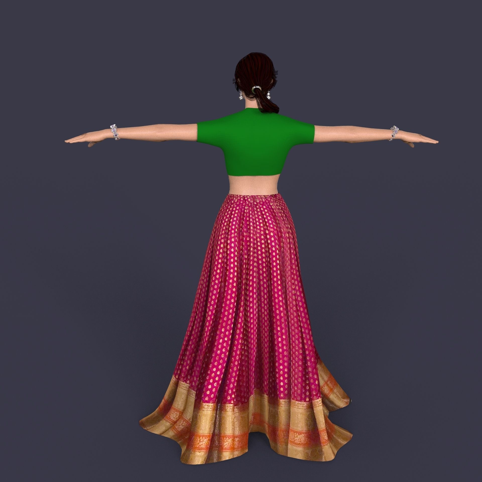 Indian Dress Women rigged Low-poly 3D model_11