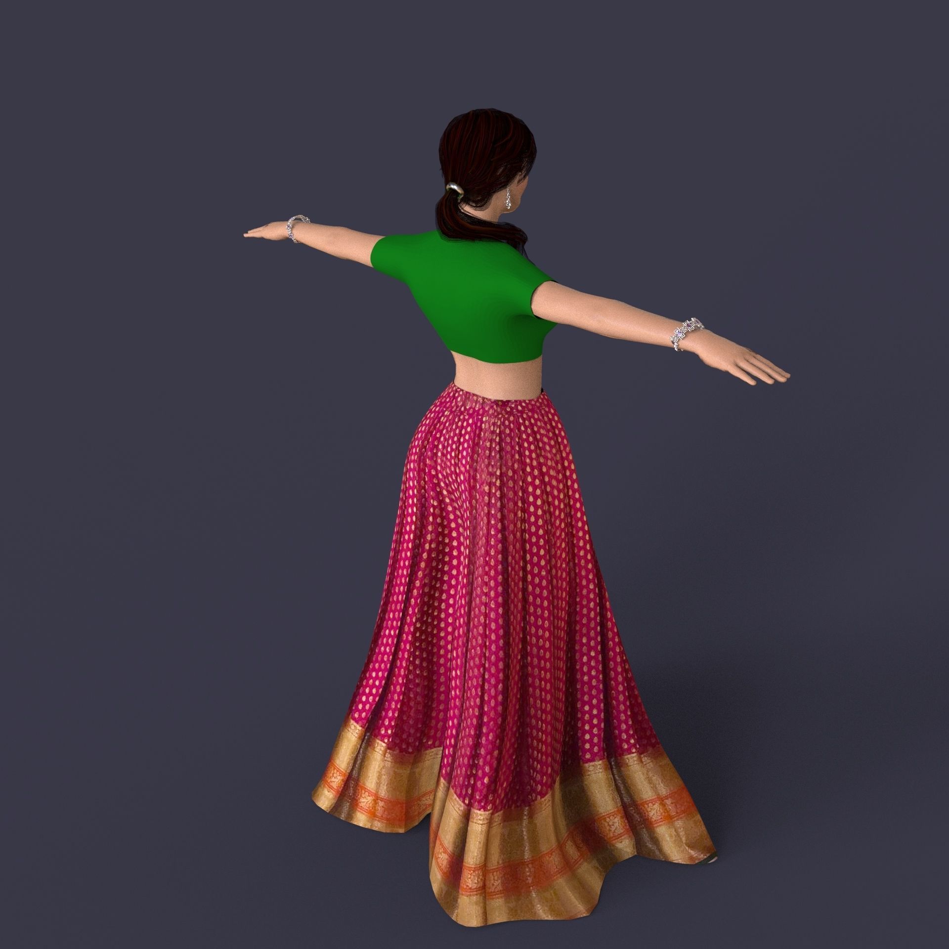 Indian Dress Women rigged Low-poly 3D model_12