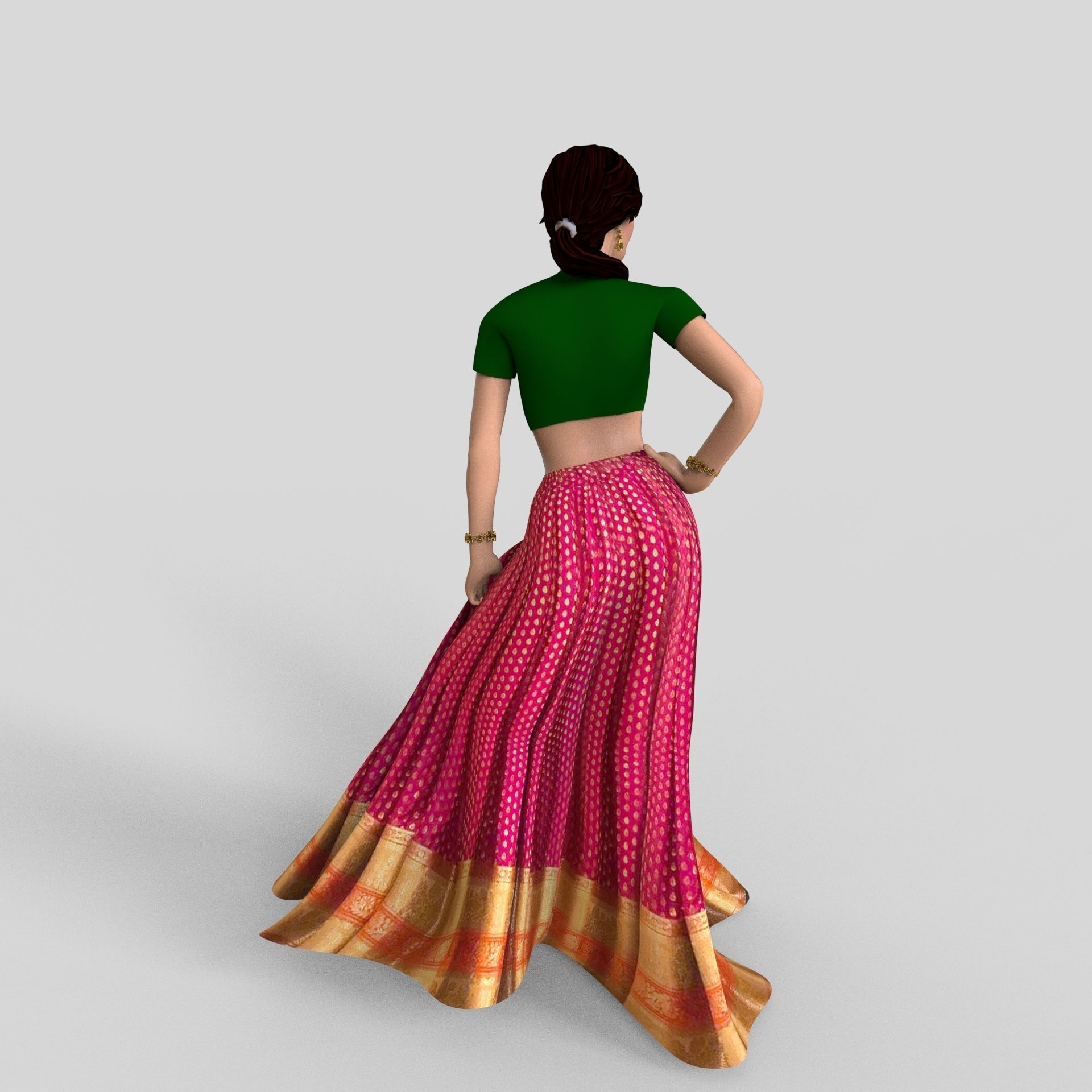 Indian Dress Women rigged Low-poly 3D model_3