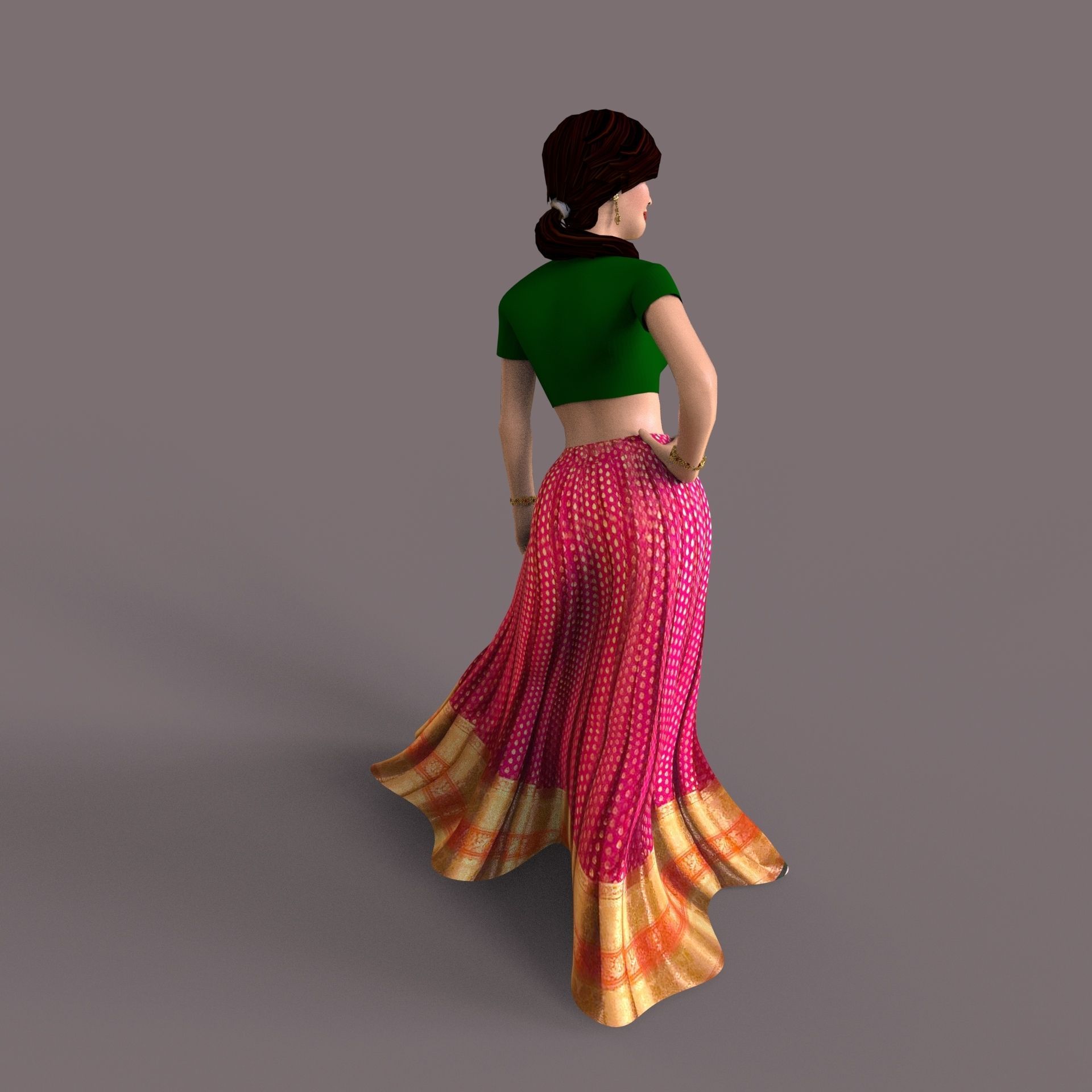 Indian Dress Women rigged Low-poly 3D model_5