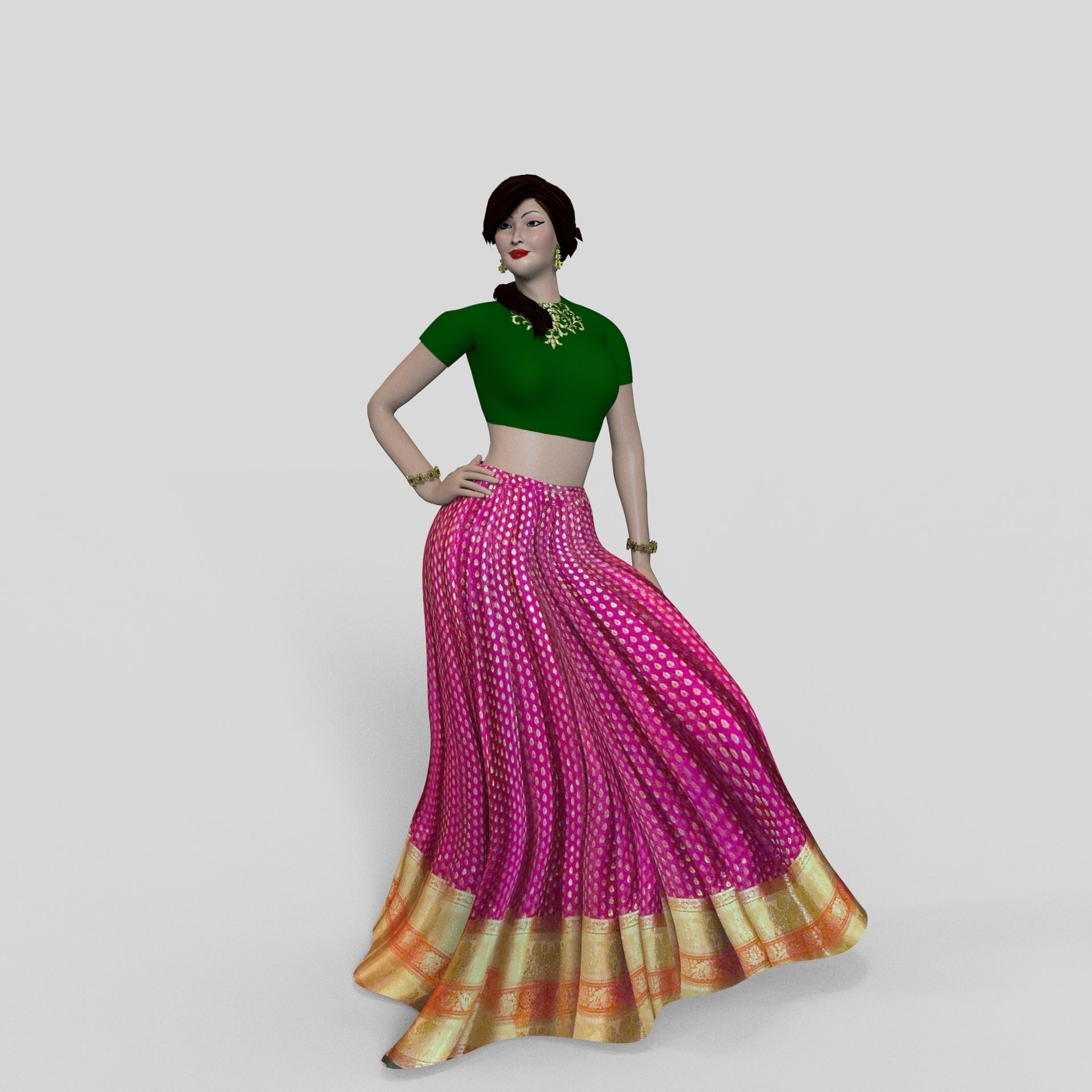 Indian Dress Women rigged Low-poly 3D model_4
