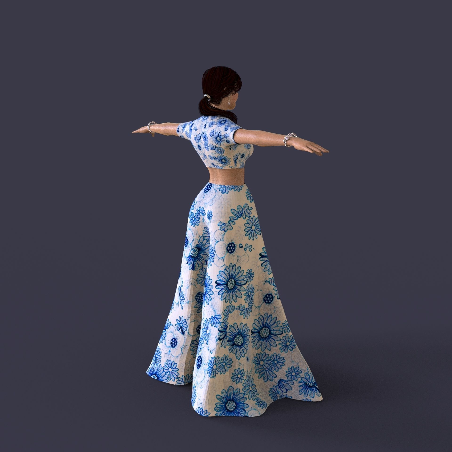 Indian Dress Women Rigged  Low-poly 3D model_7