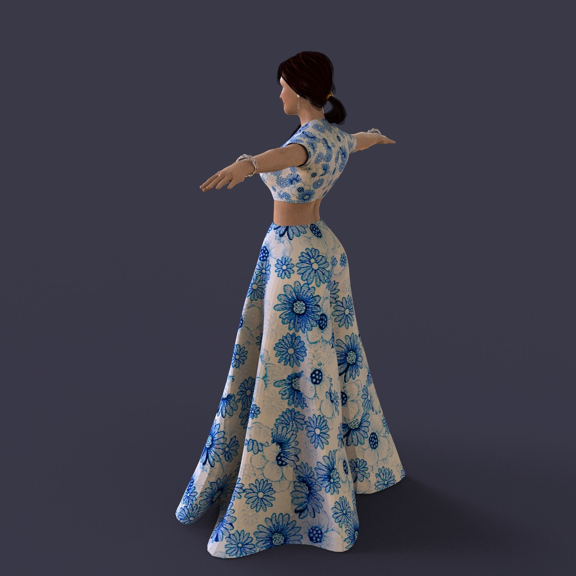 Indian Dress Women Rigged  Low-poly 3D model_5