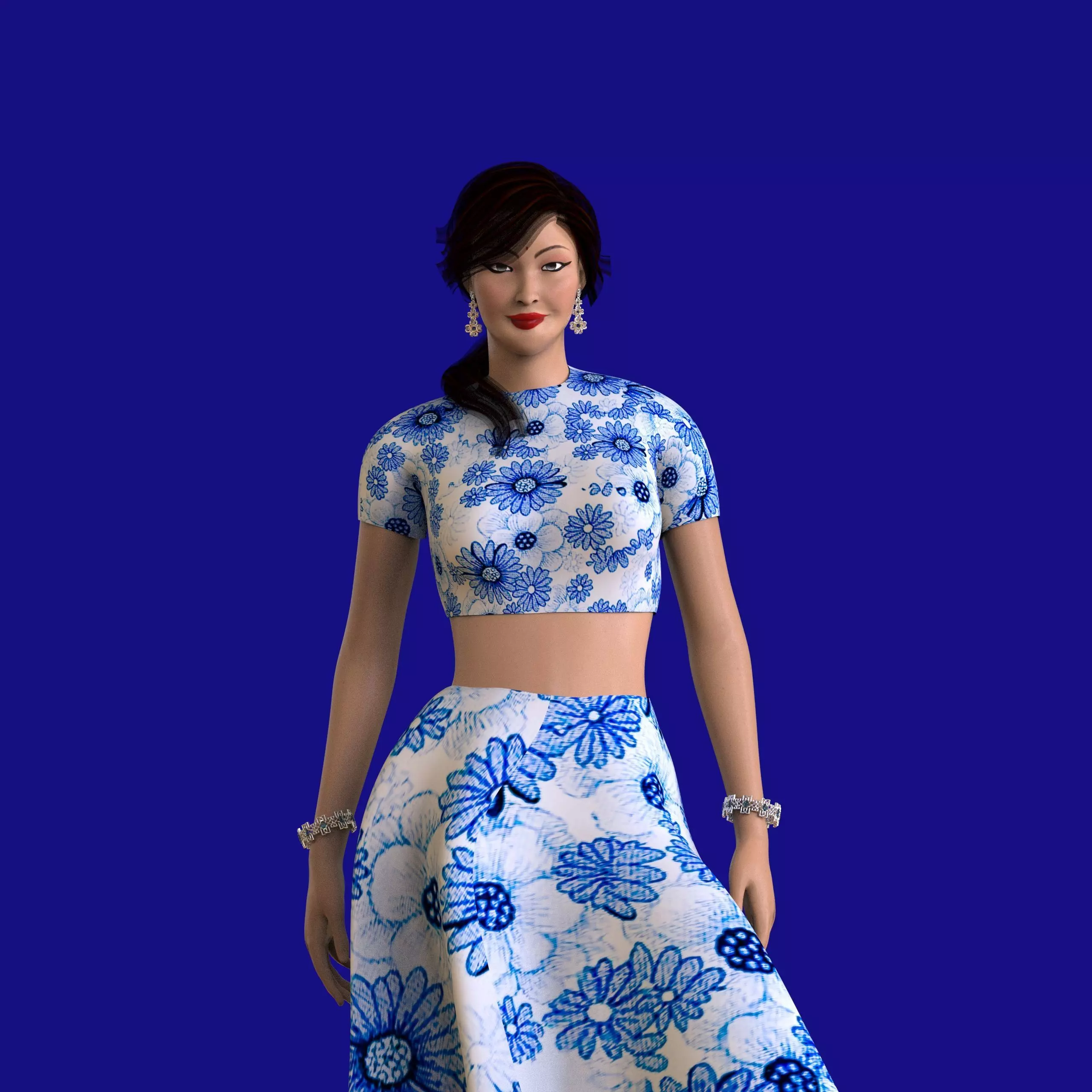 Indian Dress Women Rigged  Low-poly 3D model_0