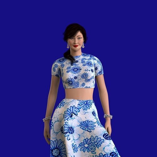 Indian Dress Women Rigged  Low-poly 3D model