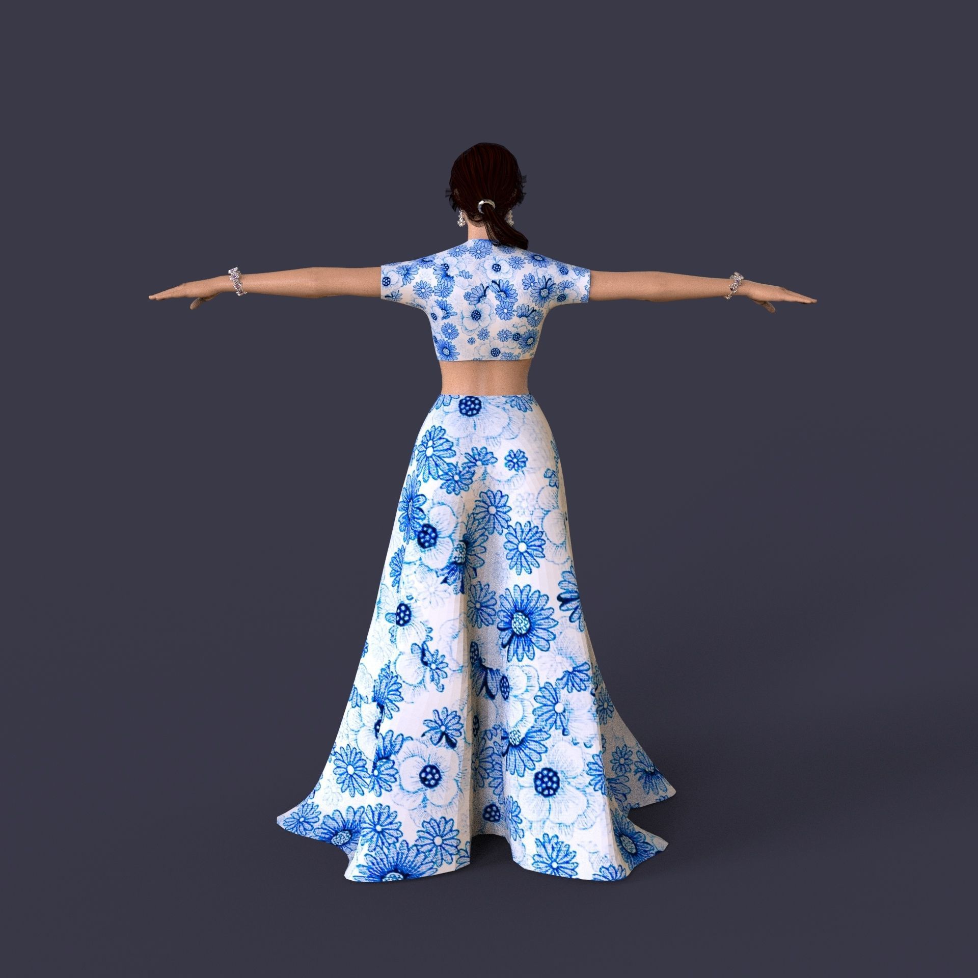 Indian Dress Women Rigged  Low-poly 3D model_6