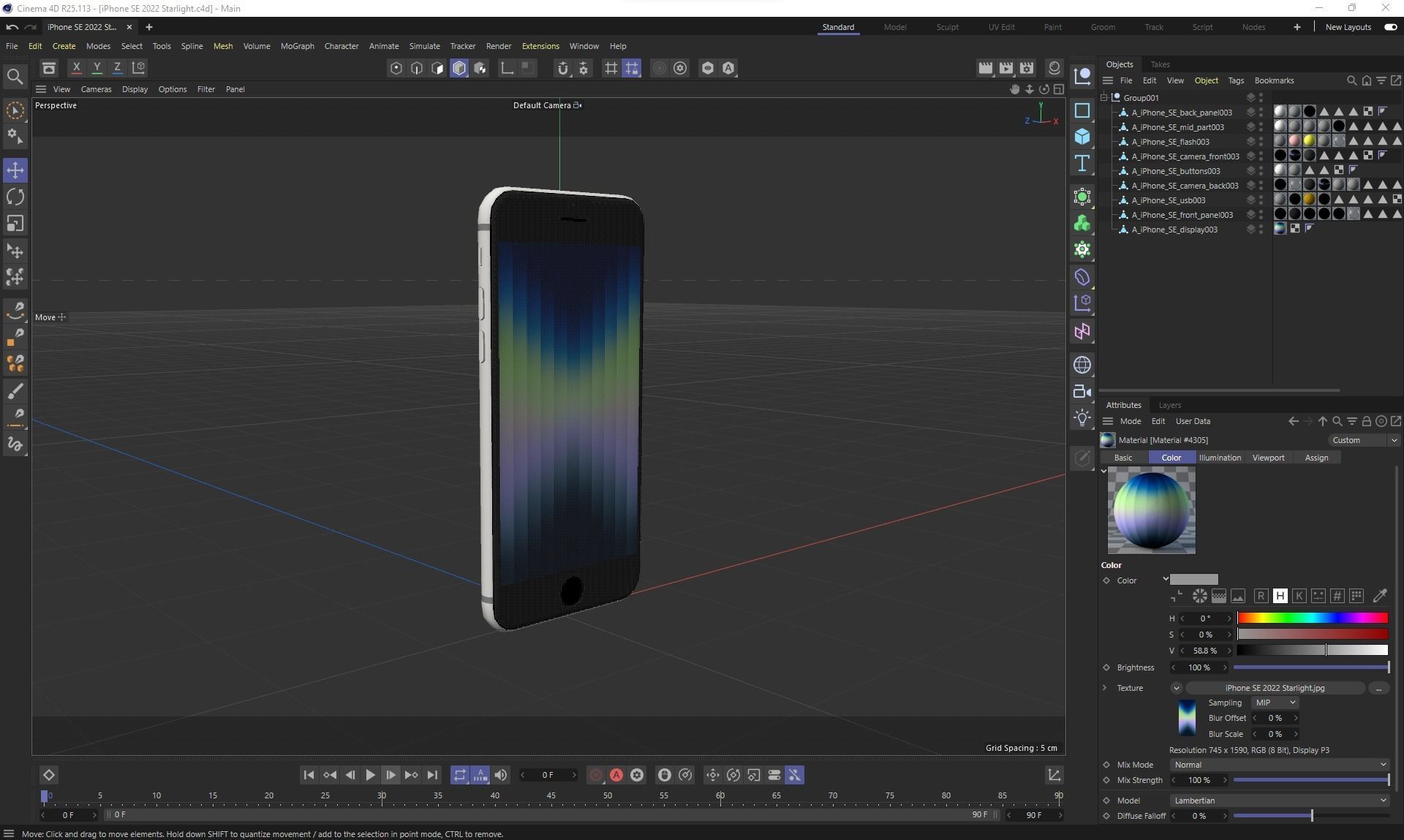 Apple iPhone SE 2022 Starlight Low-poly 3D model_39