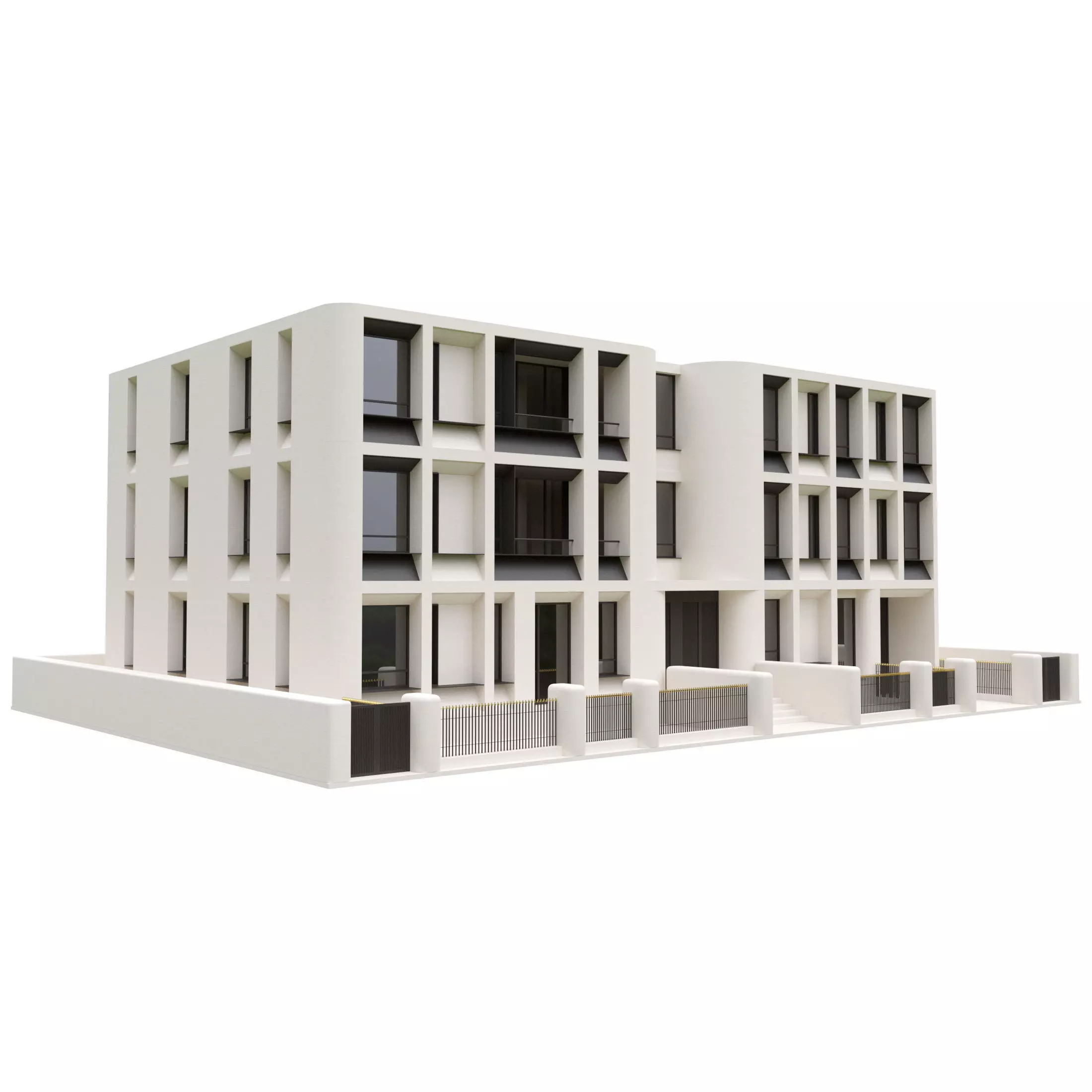 Building 2 with fence  3D model_0