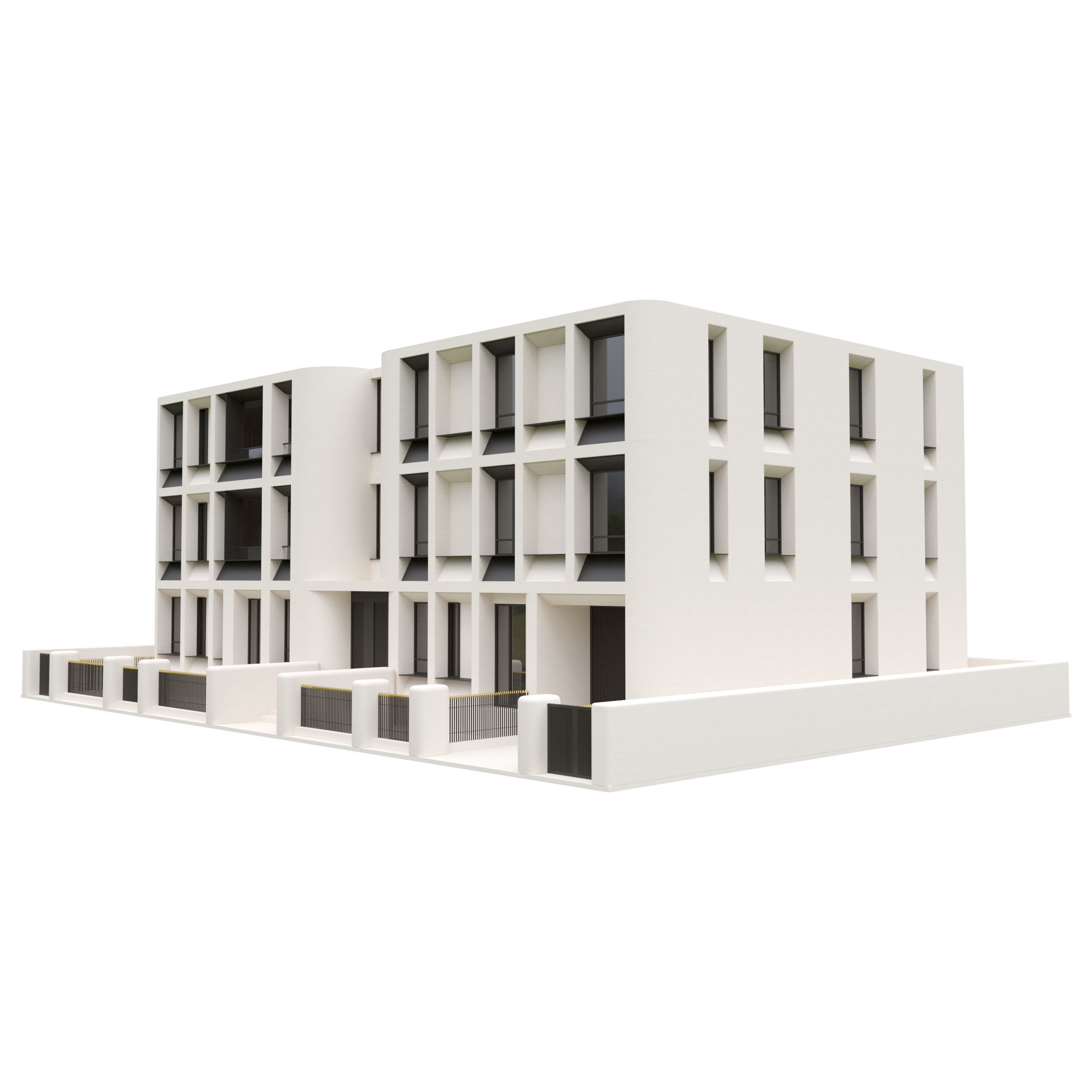 Building 2 with fence  3D model_3