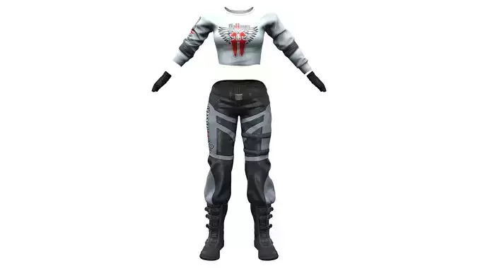 Space Biker Full Pants Cropped Top Boots Outfit