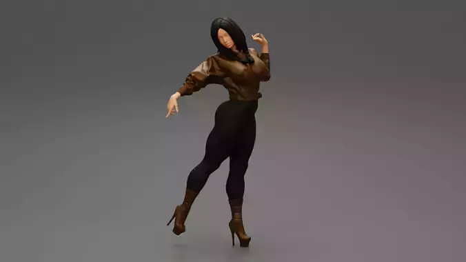 Young Happy Woman Wearing Brown Leather Jacket 3D print model