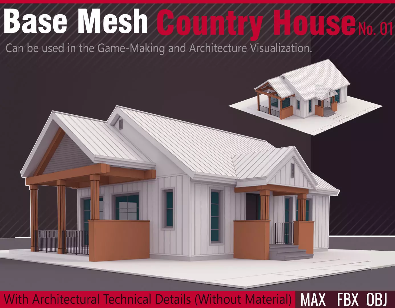 Country House No 01 - Base Mesh Low-poly 3D model_0