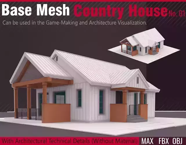 Country House No 01 -  Base Mesh Low-poly 3D model