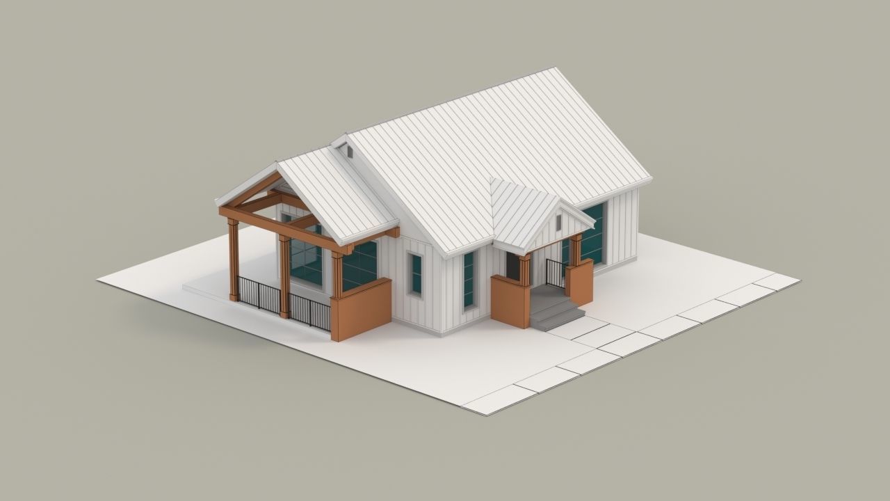 Country House No 01 - Base Mesh Low-poly 3D model_9